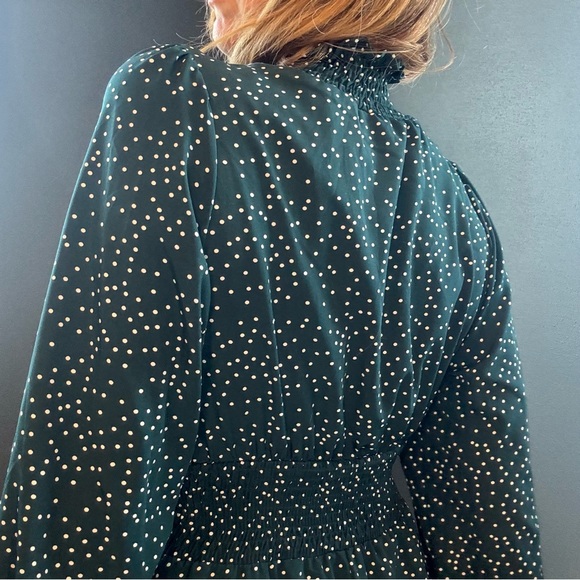 Green & White Long Sleeve High Neck Polka Dot Dress Size Large - Picture 8 of 12